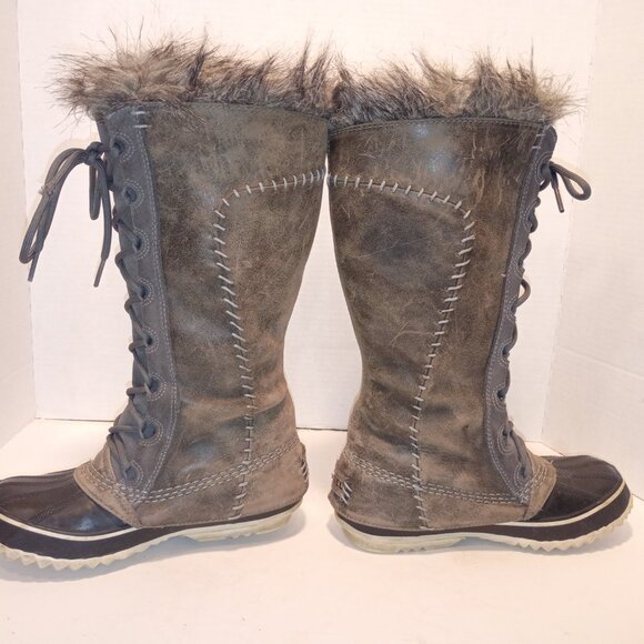 SOREL Cate Women's Sz 5US/36EU Gray Tall Fur Lined Snow Boot Lace-Up - Picture 8 of 13